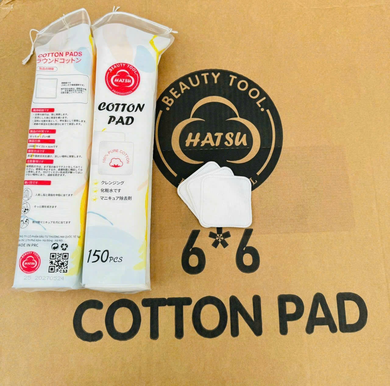 20241122_upomh6UzYQ Bông tẩy trang Pads 150 vuông trắng, bông tự nhiên, không rát da Tmark (Kiện 120 gói) - Ảnh 1