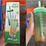 Ly thủy tinh loang màu có ống hút 650ml Tmark (Kiện 24 cái)