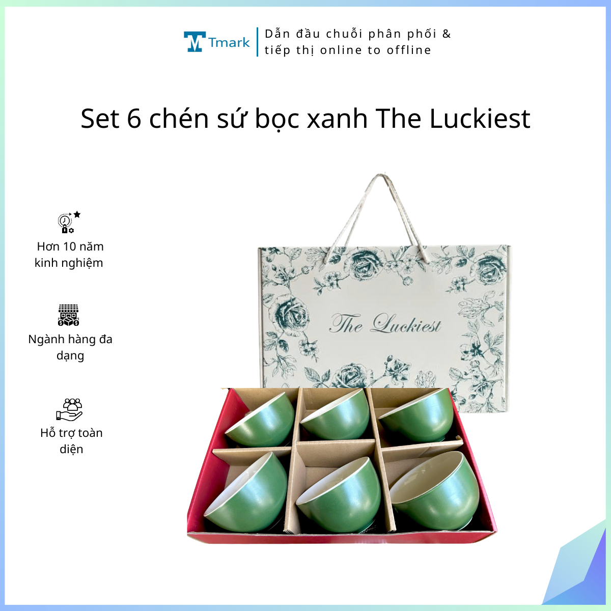 20251224_dH5cxoQkLu Set 6 chén sứ bọc xanh The Luckiest (Kiện 14x3 bộ) - Ảnh 1