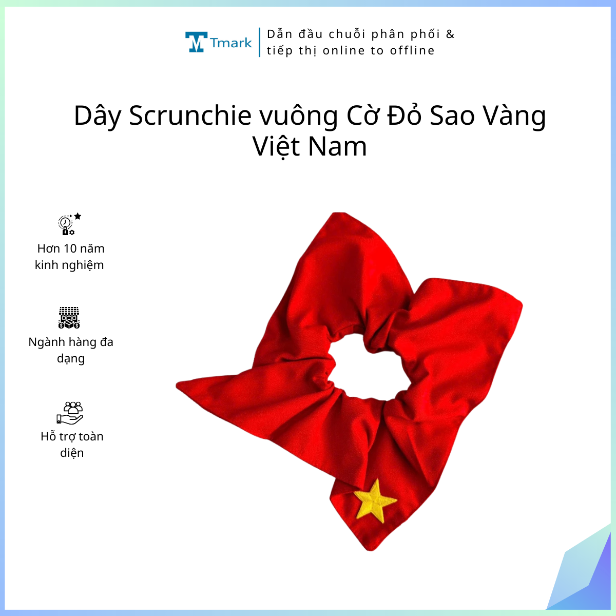 20260129_GfZu54ZsAB Dây Scrunchie vuông Cờ Đỏ Sao Vàng Việt Nam Tmark - Ảnh 1