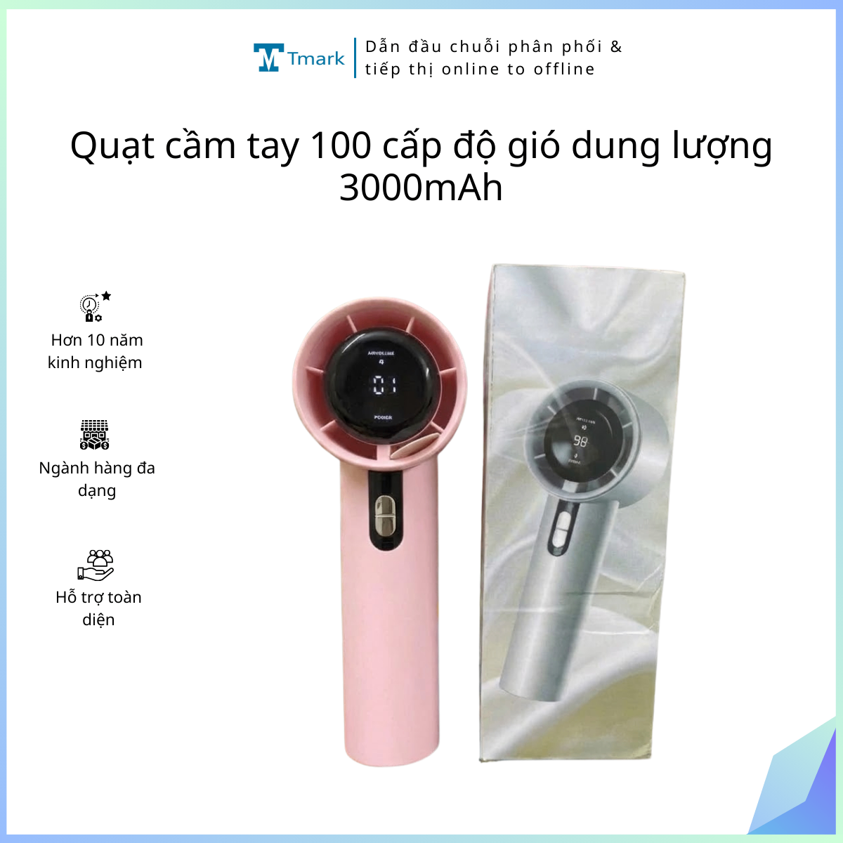 20260129_NtXuhriWTB Quạt cầm tay 100 cấp độ gió dung lượng 3000mAh Tmark (Kiện 100 cái) - Ảnh 1