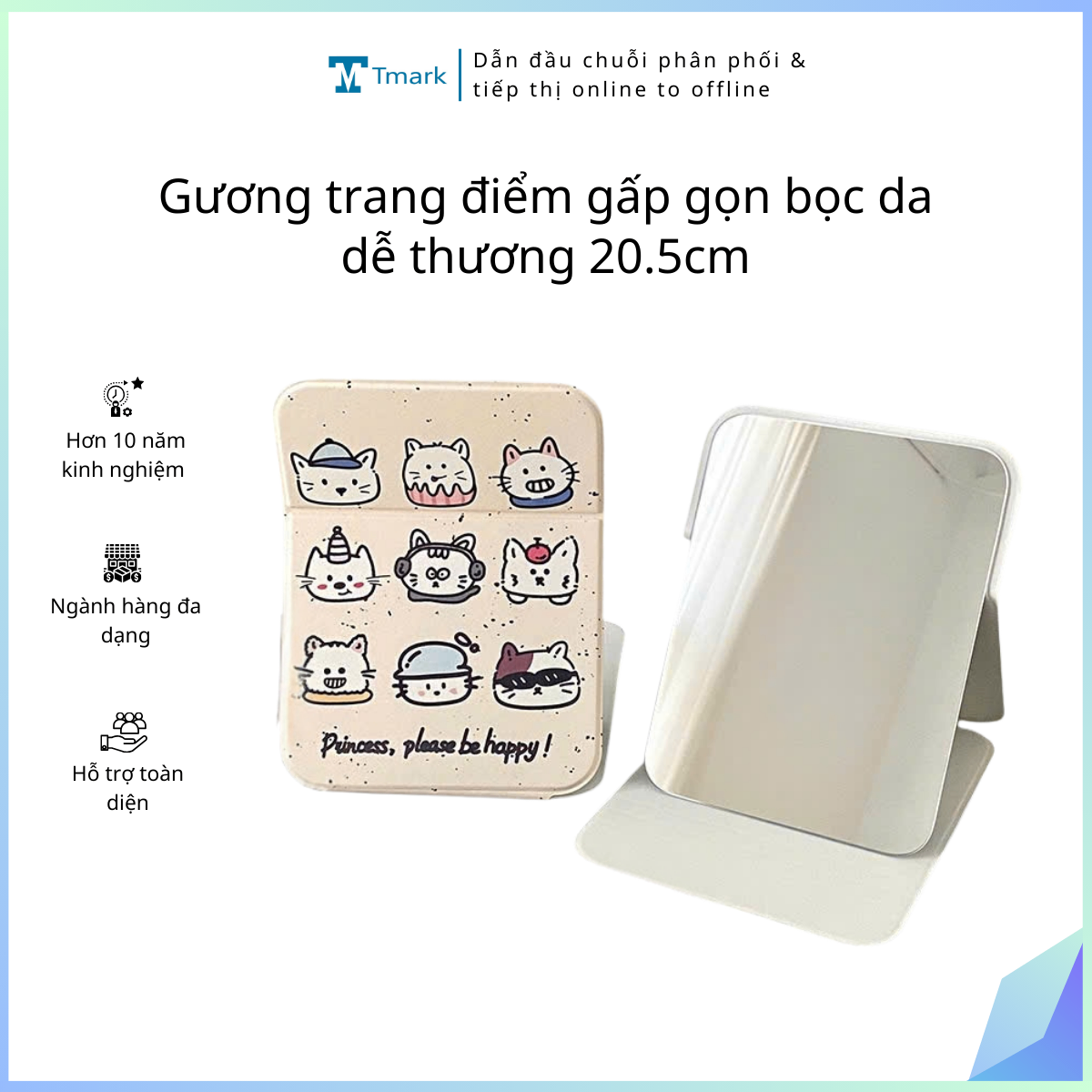 20260129_pwsNPhiVte Gương trang điểm gấp gọn bọc da dễ thương 20.5cm Tmark (Kiện 113 cái) - Ảnh 1