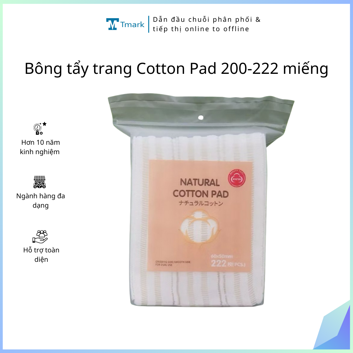 Bong-tay-trang-Cotton-Pad-200-222-mieng-Tmark-Kien-80-goi- Bông tẩy trang Cotton Pad 200-222 miếng Tmark (Kiện 80 gói) - Ảnh 1