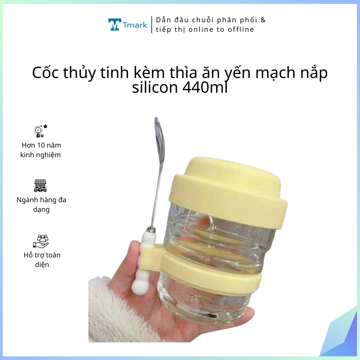 Coc-thuy-tinh-kem-thia-an-yen-mach-nap-silicon-440ml-Kien-48c- Cốc thủy tinh kèm thìa ăn yến mạch nắp silicon 440ml ( Kiện 48c) - Ảnh 1