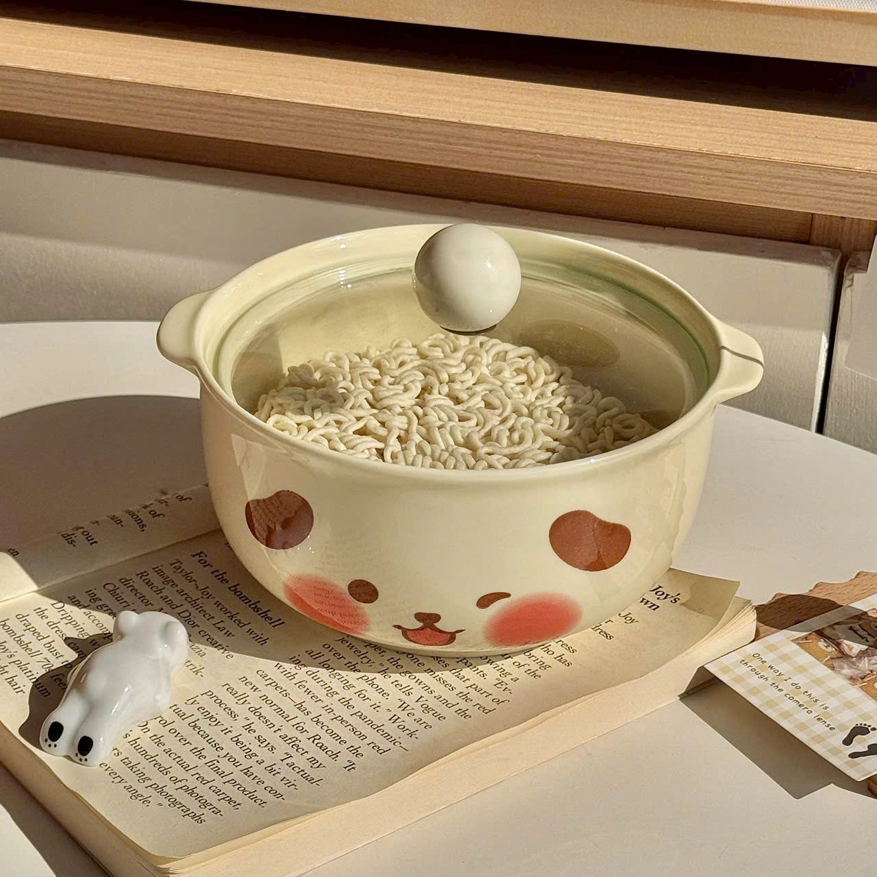 Tho-su Thố sứ họa tiết gấu vàng có nắp (Kiện 40 cái) - Ảnh 1