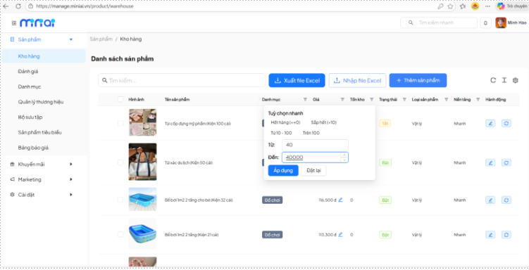 tạo bảng báo giá trên MiniApp