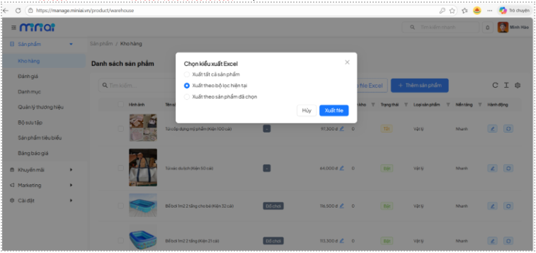 tạo bảng báo giá trên MiniApp