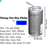Cốc giữ nhiệt inox kèm ống hút 600ml- Loại in Tmark (Kiện 50 cái)