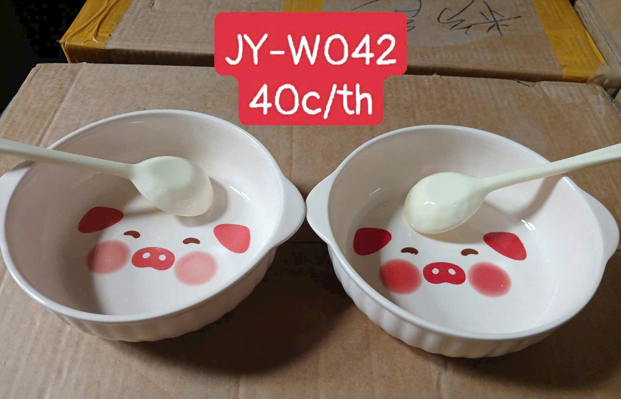 Bat-su-hoat-tiet-gau-kem-muong-Kien-40-set- Set bát sứ hoạt tiết gấu dễ thương kèm muỗng (Kiện 40 set) - Ảnh 1