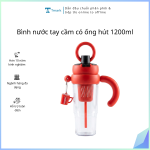 Bình nước tay cầm có ống hút 1200ml (Kiện 24 cái)