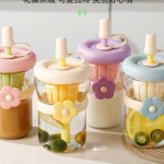 Cốc thủy tinh đai hoa kèm ống hút (Kiện 68 cái)