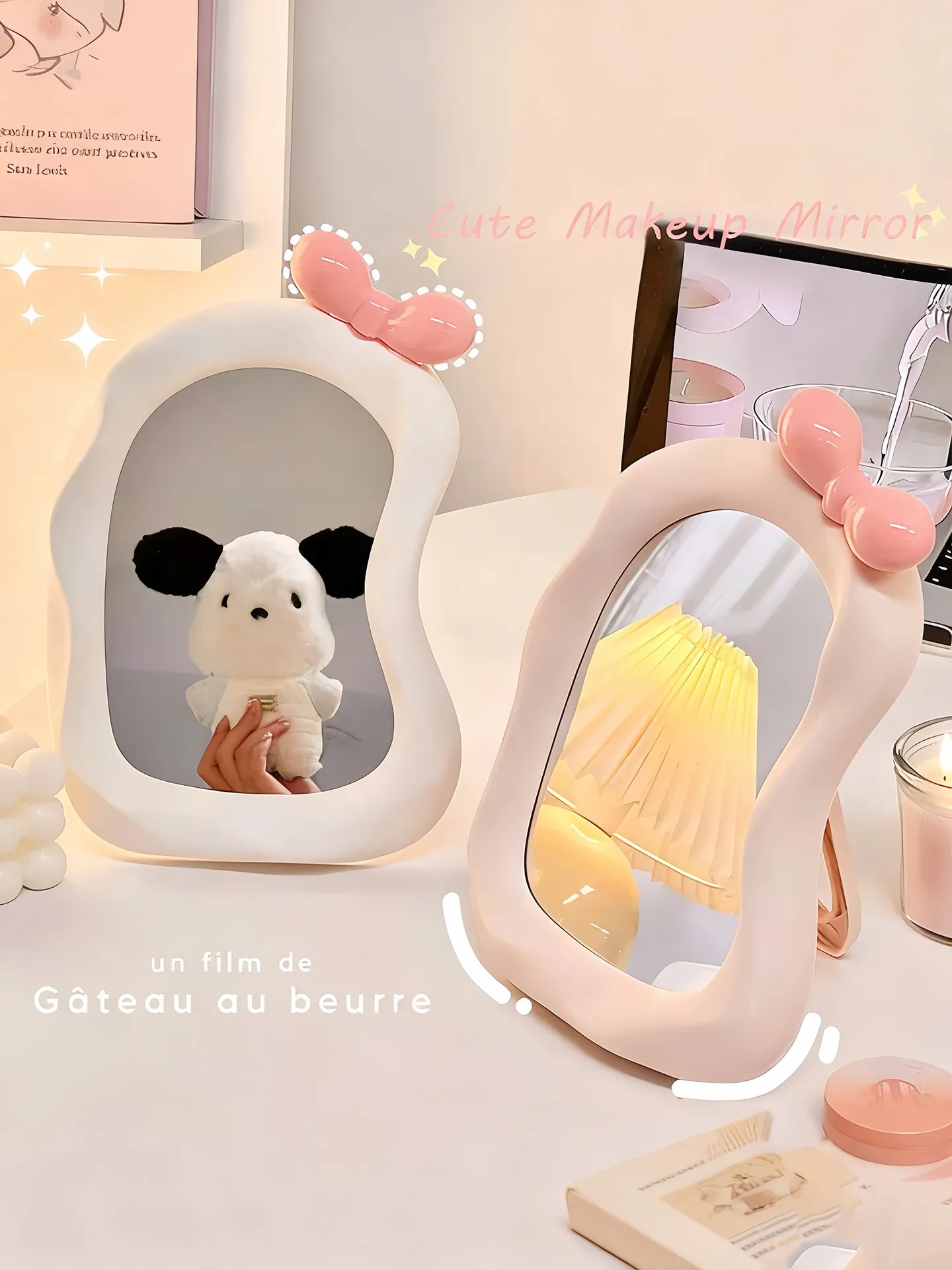 Gương để bàn viền sóng charm nơ (Kiện 72 cái) - Ảnh 2