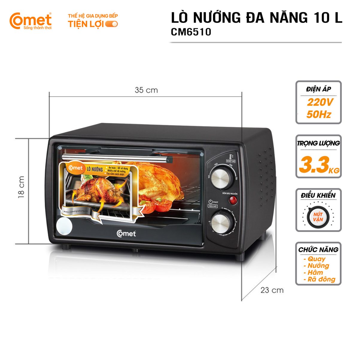 Lò nướng đa năng Comet 10L CM6510( Kiện 4 cái) - Ảnh 2