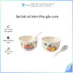 Set bát sứ kèm thìa gấu cute (Kiện 60 cái)