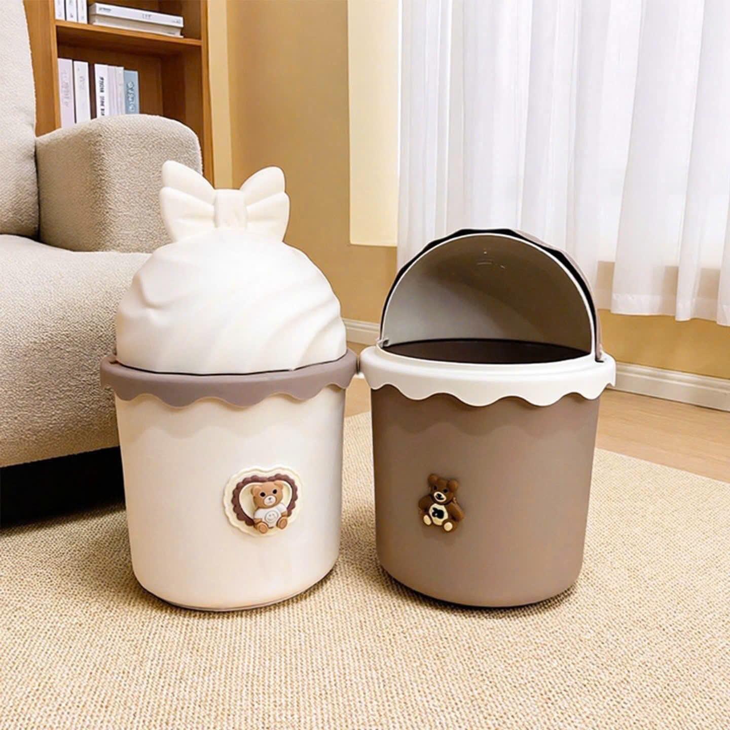 Thùng đựng rác nắp nơ charm gấu ( Kiện 48 cái ) - Ảnh 2