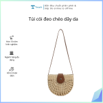 Túi cói đeo chéo dây da