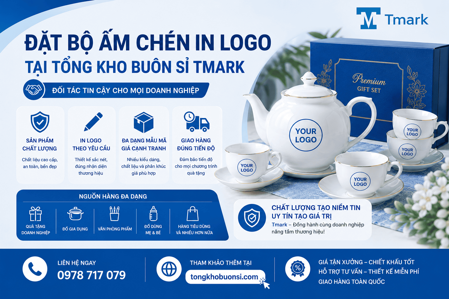 bộ ấm chén in logo