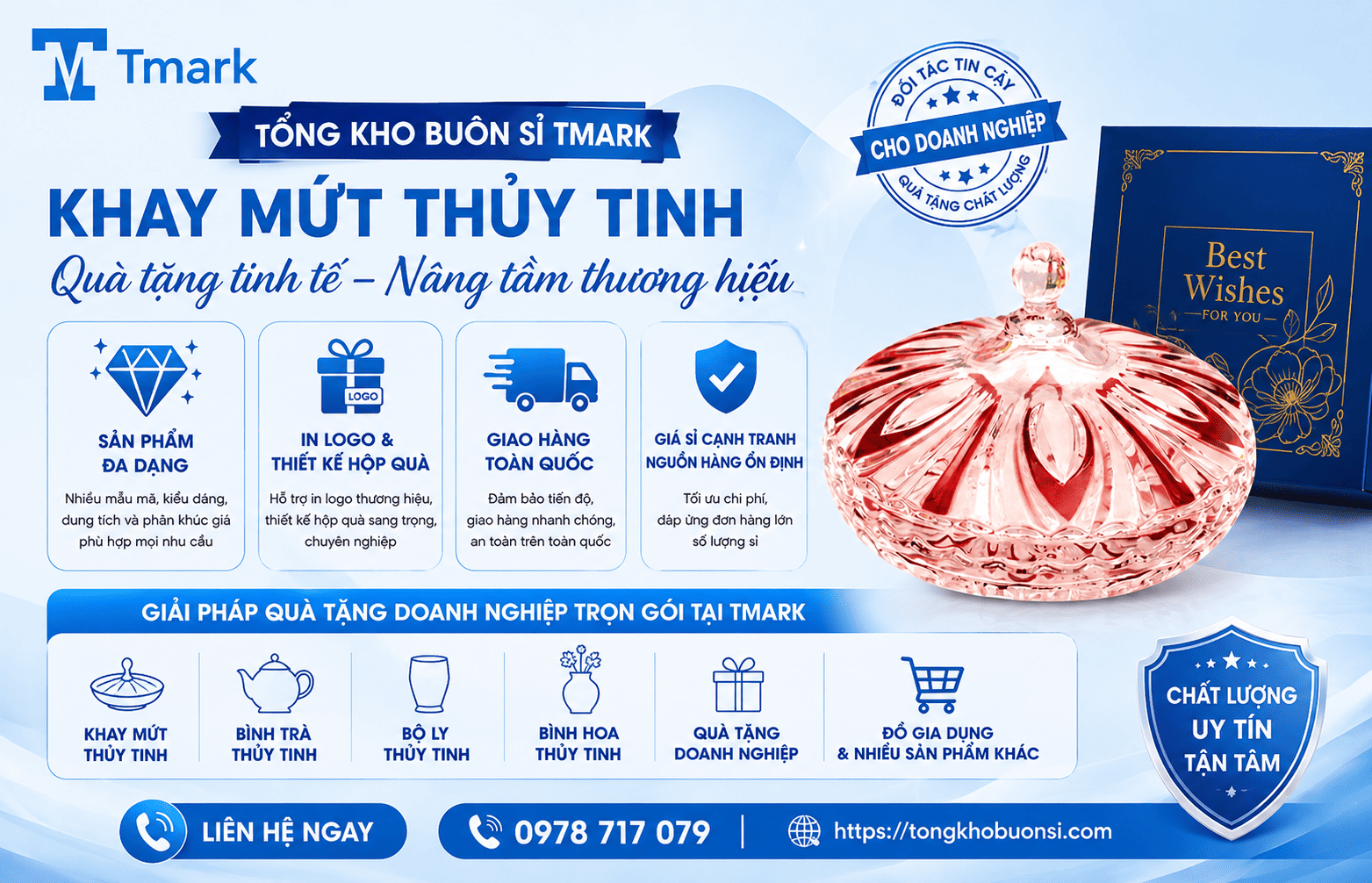 quà tặng khay mứt thủy tinh