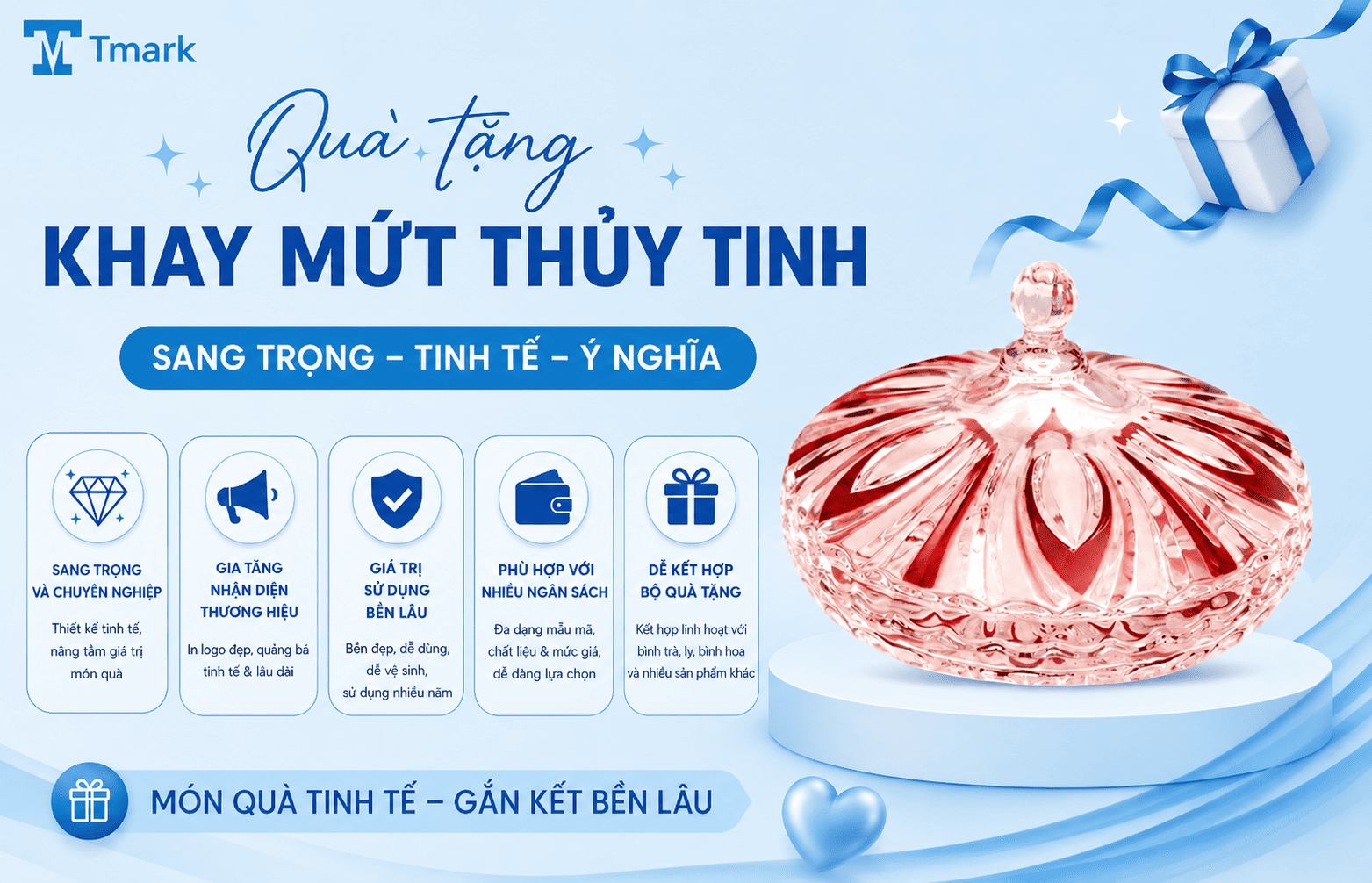 quà tặng khay mứt thủy tinh