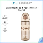Bình nước cho bé đi học 650ml kèm ống hút (Kiện 60 cái)