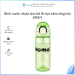 Bình nước nhựa cho bé đi học kèm ống hút 650ml (Kiện 60 cái)