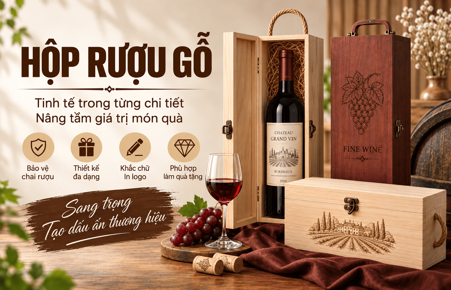 hộp rượu gỗ